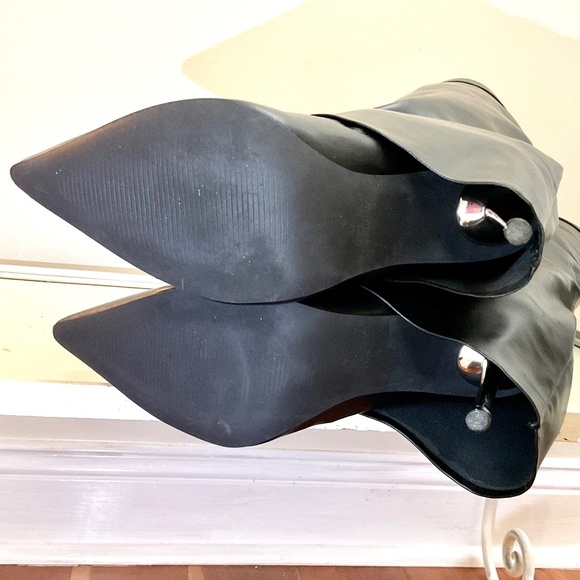 Liliana Black Fold Over Pointed Toe Side Zip Knee High Heel Boots sz 10 - Picture 5 of 16